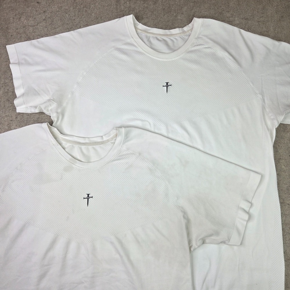 Lot of 2 Three Nails T-Shirts Mens L White Short Sleeve Performance Stretch